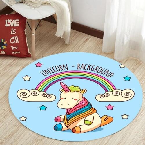 Cartoon Unicorn Printed Round Carpets For Living Room Area Rug Computer Chair Floor Mat Kids Play Crawl Carpet Cloakroom Rugs