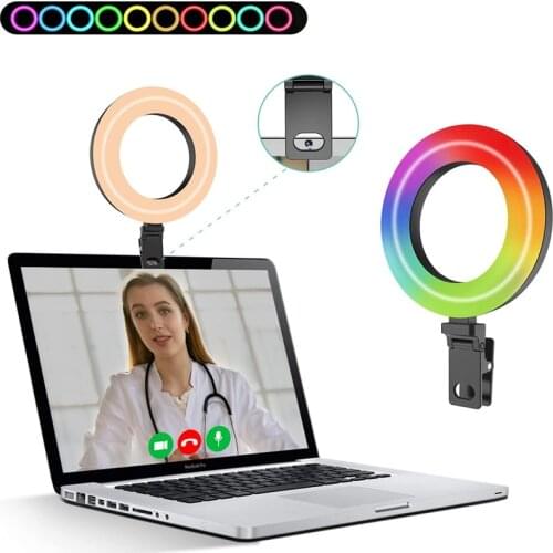 16cm RGB Video Light LED Lamp Selfie Ring Light with Stand for PC Laptop Computer Conference Zoom Chat Streaming Live Youtube