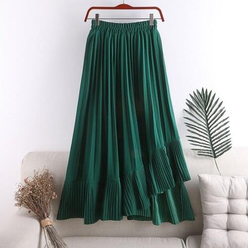 Summer Women Long Maxi Skirts Elastic Waist Pleated Chiffon Tutu Skirt Women Fashion Chic School Tulle Skirt Femme Moda Mujer