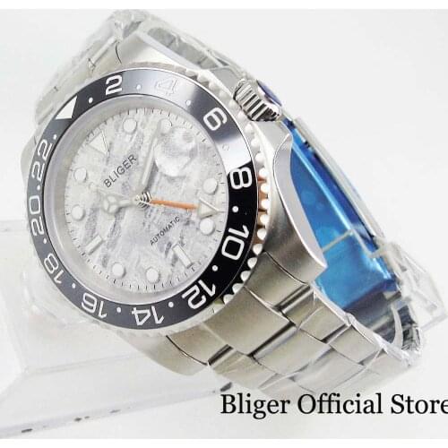 Mechanical Wristwatch GMT Function Sapphire Glass Date Window 40mm Round Case Bracelet Clasp Rotating Ceramic Bezel