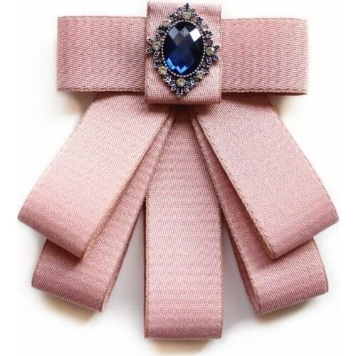 Fashion Ribbon Bow Tie Rhinestone Crystal Brooch Pin Wedding Adjustable Bowties