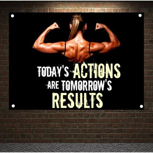 TODAYS ACTIONS ARE TOMORROWS RESULTS Motivational Workout Posters Exercise Bodybuilding Fitness Banner Wall Art Flag Gym Decor