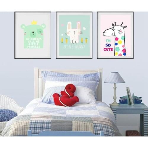 Cartoon Rabbit Giraffe Bear Decorative Painting Cute Children Living Room Bedroom Mural Painting Wall Pictures for Living Room