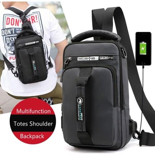 Nylon Letter Mens Shoulder Bags USB Charging Crossbody Bags Male Anti Theft Chest Bag Casual High Quality Travel Messengers Bag