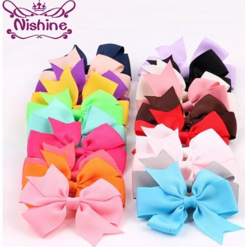 Nishine 3.2" 40pcs/lot Ribbon Bows For Girls Hair Clips Hairpin Boutique Chidlren Women DIY Hair Accessories(Color:40 Colors)