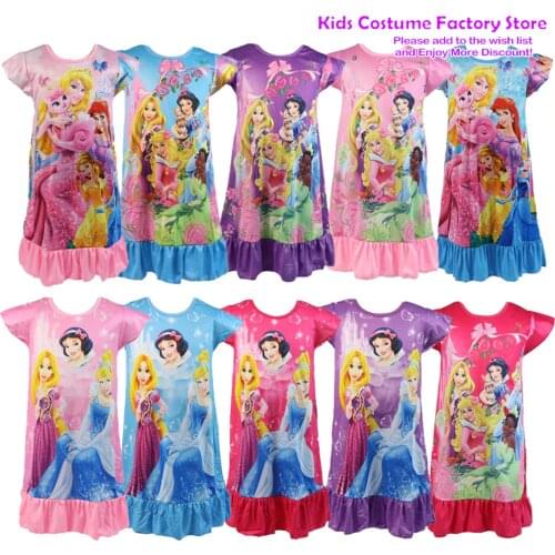 New Hot Sale Princess Nightdress Kids Girls Summer Cartoon Print Short Sleeve Nightgown Childrens Casual Sleepwear Robe 3-9Year