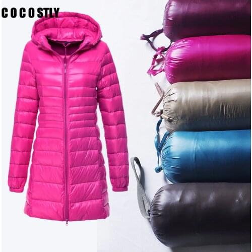 New 2020 Women Ultra Light Jacket Hooded Womens Winter Jacket Slim Long Sleeve Parka Zipper Long Coats Plus Size 6XL
