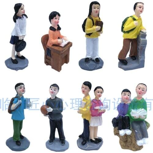 Resin Psychological sandtable therapy go to school 8pcs/set