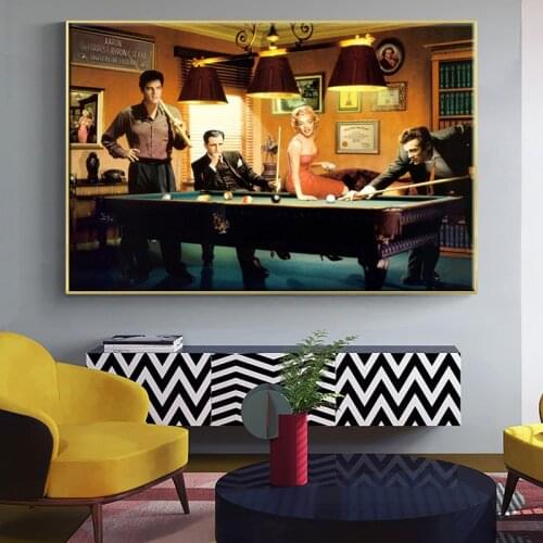 Classic Movie Poster Canvas Painting Elvis Presley, Humphrey Bogart, Play Billiards Wall Art Portrait Picture Home Decor