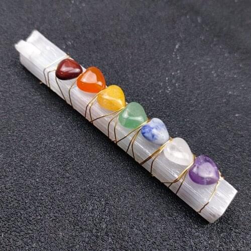 FYSL Light Yellow Gold Color Wire Wrap Irregular Shape Gypsum Pendant with Heart Stone Healing Chakra Jewelry