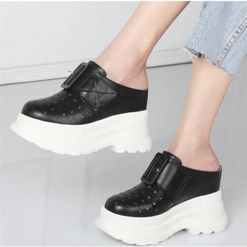 Punk Summer Sneakers Women Genuine Leather Wedges High Heel Gladiator Sandals Female Round Toe Platform Pumps Shoes Casual Shoes