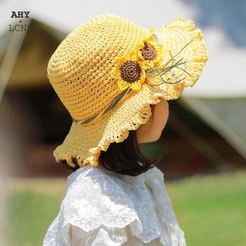Summer Big Flower Baby Straw Hat Cute Outdoor Beach Sun Cap Girl Fisherman Sun Hat Wide Brim Panama Cap Photography Props