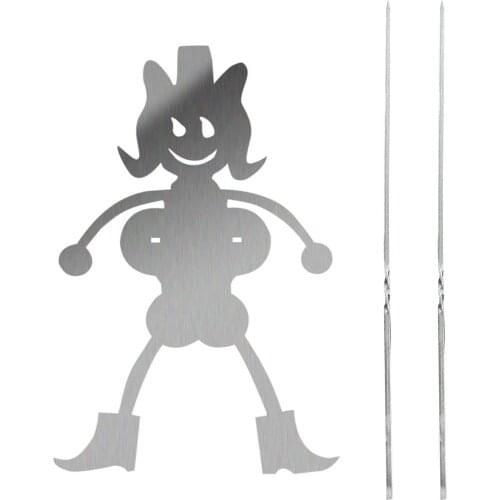 Stainless Steel Barbecue Skewers Sheet Men/Women Shaped Hot Dog Cooker for Outdoor Picnic