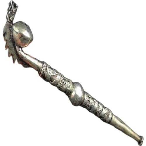 Old Decorated Handwork Miao Silver Carving Dragon Exorcism Smoking Tool