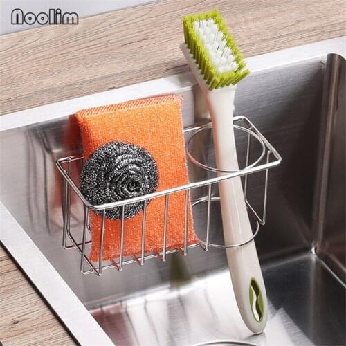 Stainless Steel Sink Drain Rack Kitchen Rag Sponge Washing Dish Towel Storage Basket Bathroom Hanging Cleaning Brush Shelf