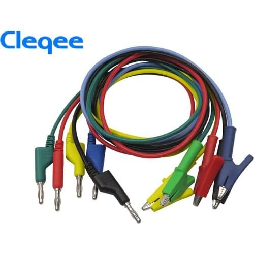 Hot Cleqee P1037 1Set 5Pcs 1M 4mm Banana Plug to Alligator Clip Crocodile Test Probe Lead Wire Test Cable