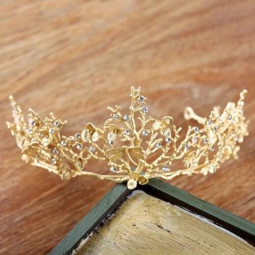 Vintage Gold Baroque Wedding Bridal Crown Hair Accessories Dragonfly Tiara Bridesmaid Girls Rhinestones Headdress Crown Headband
