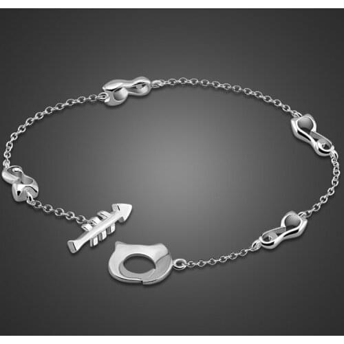 High quality elegant woman sterling silver bracelet. Cute solid 925 silver cat pendant bracelet for girls. Silver Jewelry Gifts