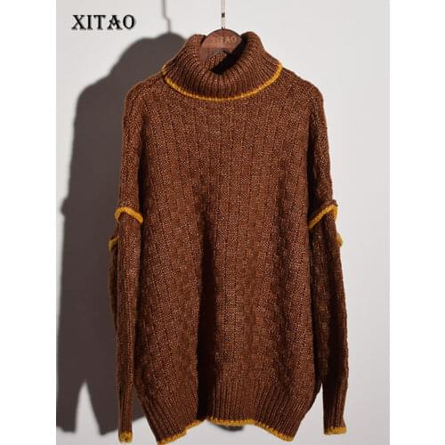 [XITAO] 2019 Winter New Europe Casual Women Solid Color Full Sleeve Knitted Tops Female Turtleneck Pullover Sweaters LJT2573