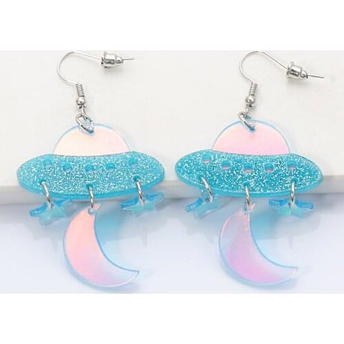 Wholesale UFO Earrings Za Women Resin Strange Funny Lovely Dangle Hanging Statement Earrings New Fashion Jewelry Pendientes 2021