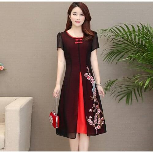 Summer New Chiffon Robe Plus Size Short Sleeve Casual Qipao Dresses Chinese Style Vintage A-Line Midi Dress Vestido De Mujer 5XL