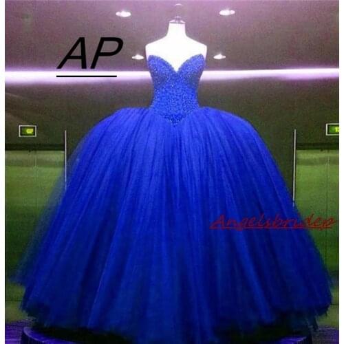 ANGELSBRIDEP New Arrive Royal Blue Sweet 16 Ball Gown Quinceanera Dresses Sparking Beading Corset Tulle Formal Debutante Gown