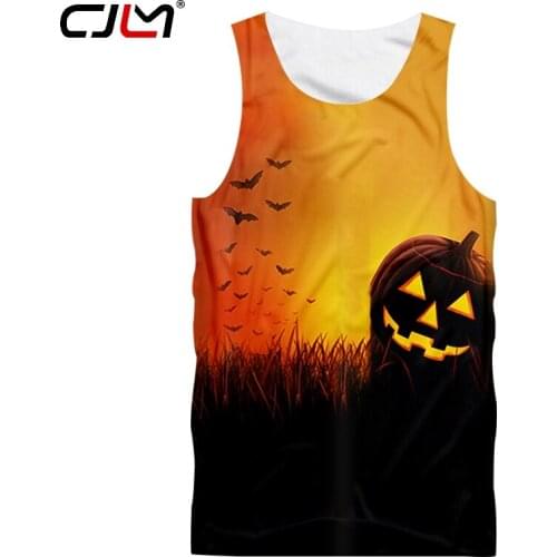 CJLM Halloween Devil Pumpkin Man Vest 3D Printed Bat And Yellow Scenery Polyester Mens Tank Top Trend Large Size 6XL