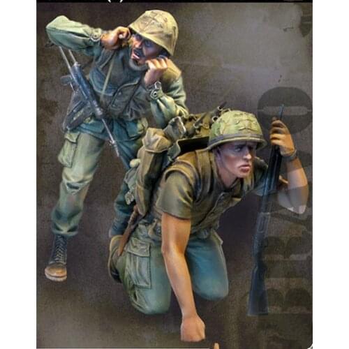 1:35 resin die-cast soldier model 2 model assembly kits of the US military in Vietnam need to be colored by hand xd178