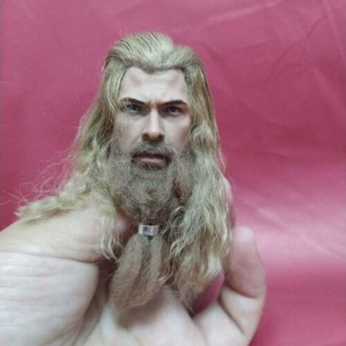 1/6 Scale Real Hair Moustache Thor Odinson Head Sculpt Endgame Decadent Fat Chris Hemsworth Head Carving Model Toy