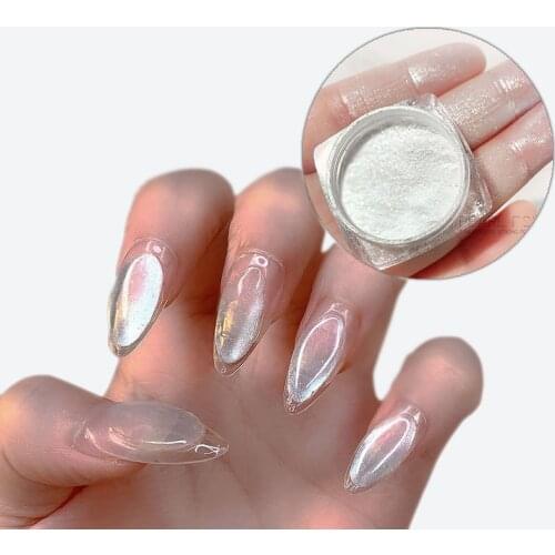 2g New Ice Cube White Nail Art Pearl Powder 2021 New Fairy High Gloss Transparent Popular Nail Pigment Powders Nail Accessories