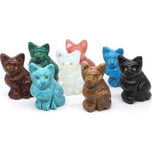 2" Cat Statue Stone Carving Natural Gemstone Crystal Reiki Healing Exquisite Animal Figurine Home Room Decoration Crafts 1pc
