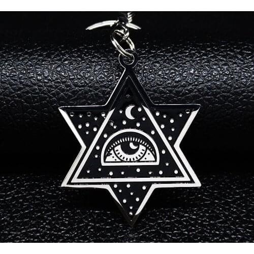 2021 Fashion Hexagram Moon Stainless Steel Keyrings for Women/Men Black Enamel Key Chains Jewelry llaveros mujer K77770B