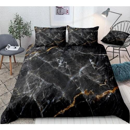 Marble Duvet Cover Set Black Gold Bedding Set Marble Abstract Art Design Boys Girls Home Textiles King Quilt Cover 3PCS Dropship