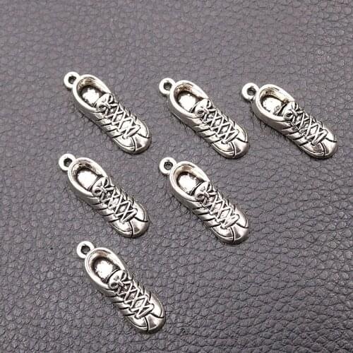 6pcs/lot Silver Plated Shoes Charm Metal Pendants DIY Necklaces Bracelets Jewelry Handicraft Accessories 23*9mm
