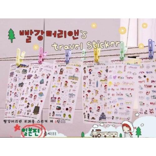 6pcs/pack New Korea PVC Girls travel series II Sticker Index deco label