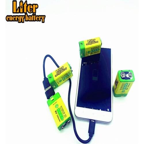 9V 6F22 USB 1200mAh Lipo rechargeable lithium ion battery for smoke alarm wireless microphone Guitar Bank power mobile phone