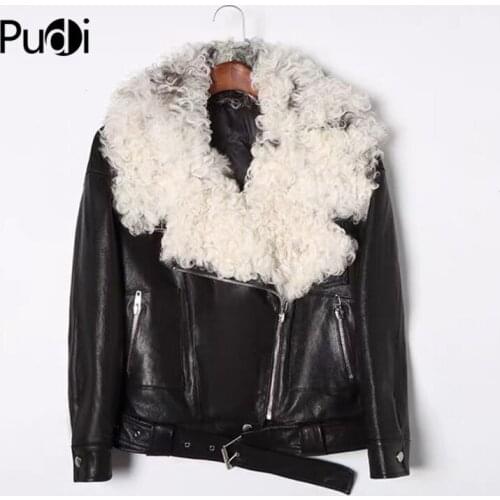 Aorice Women Genuine Leather Jacket Real Wool Fur Coat Winter Warm Coats Overcoat TX907