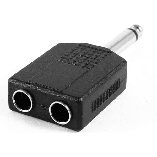 Black 6.35 1/4" Male to Dual Female Mono Y Cord PA Audio Cable Adapter