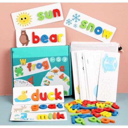 Montessori Wooden Toys Spelling Game 26 English Letters Pattern Cognition Building Blocks Alphabet Wood Puzzle Baby Toys