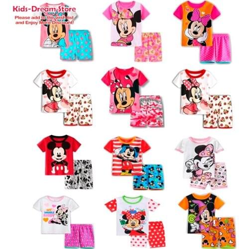 Disney Mickey Childrens Short Sleeve Minnie Pajamas Children Suit Boys and Girls Pajamas Childrens Suit Pajama Set