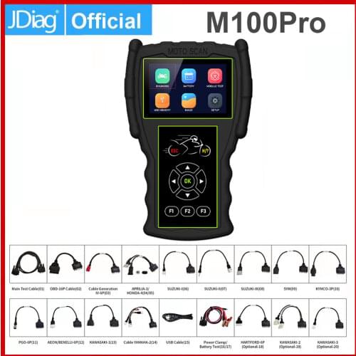 JDiag M100 Motorcycle Diagnostic Tool for k-awasaki y-amaha s-uzuki etc Motorbike Scanner Motor scan tool with battery tester
