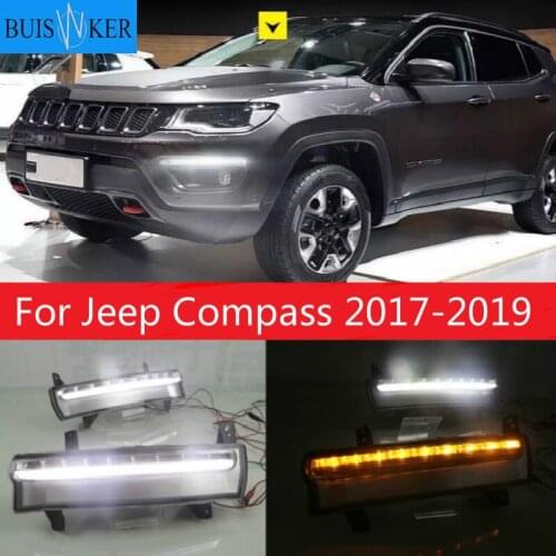 For Jeep Compass 2017 2018 2019 Daytime running light dynamic yellow turn Signal Light style Relay 12V LED car DRL fog lamp
