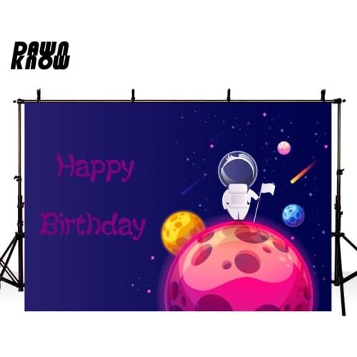 DAWNKNOW Cartoon Planet Astronaut Photography Background Backdrop Children Birthday Party Decoration Tapestry Photo Studio