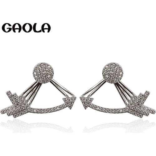 GAOLA 2017 Newly Design Stylish Bow And Arrow Type Silver Plated Zircon Earrings Designed For Ladies Popular Earring GLE6595Y