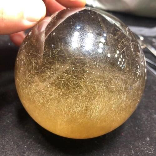Natural yellow hair crystal ball, natural stone, healing crystal, shell crystal specimen, chakras, aquarium home decor