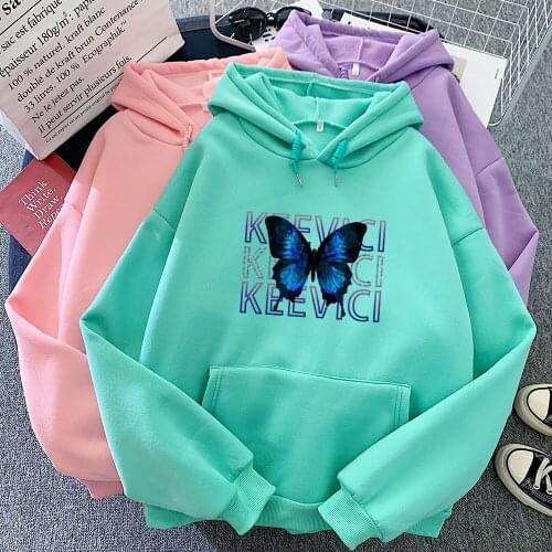 Harajuku Butterfly Print Hoody Casual Pullover Girls Sweatshirt Spring Autumn Warm Long Sleeve Kawaii Clothes Womens Winter Tops