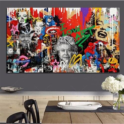 Marvel Graffiti Art Character Posters and Prints Spider-Man And Other Stars Canvas Painting Street Pop Wall Picture Room Decor