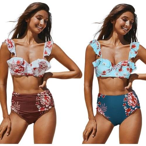 High Waist Bikini Set Print Swimwear Women Floral Beachwear Two Pieces Swimsuit Bikinis Female Sexy Bikini