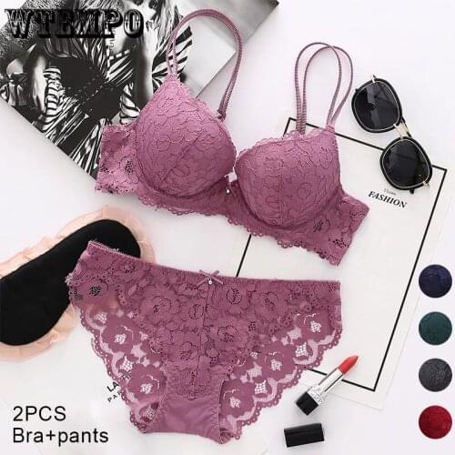 Push Up Bra Set Lace Sexy Bras Women Seamless Underwear Panty Suit Floral Soft Bralette Lingerie Female Brassiere and Panties