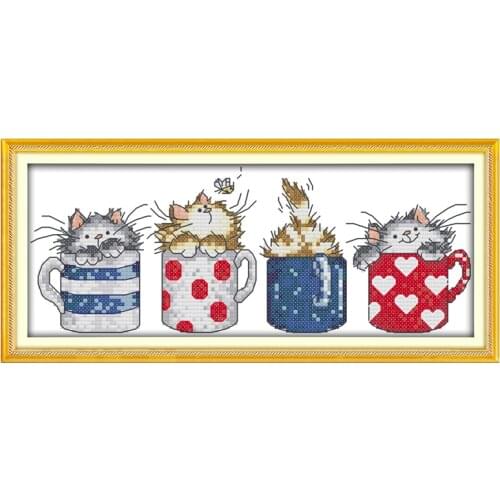 Cats Hide in the Cups s Counted Cross Stitch 11CT 14CT Cross Stitch Sets Chinese Cross-stitch Kits Embroidery Needlework